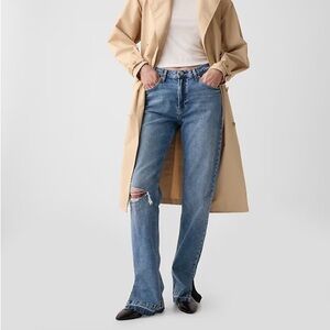 GAP Women's Straight Blue Jeans with Distressed Detail